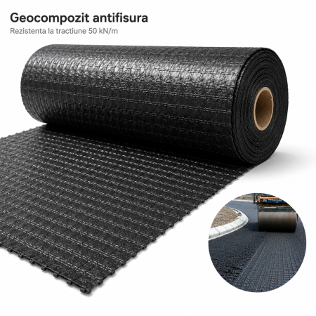 Geocompozit antifisura, rezistenta la tractiune 50 kN/m, 2.2 x 100 metri, 220 mp/rola
